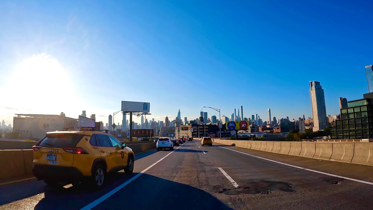 4K Sunset Driving from JFK Airport to Manhattan, New York