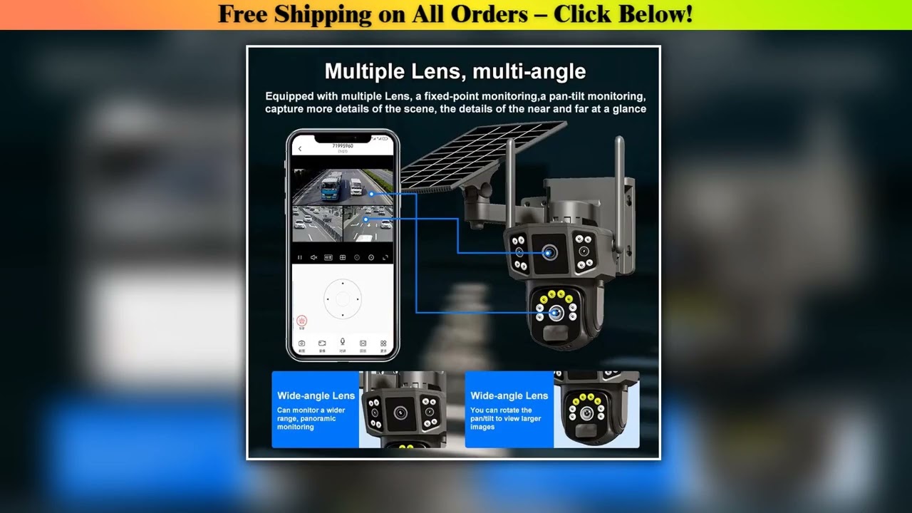 4K 8MP Solar Camera 4G SIM /WIFI Security Outdoor Dual Lens 3 Screens Recording Humanoid Tracking