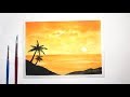 Sunset Simple Watercolor Drawing Scenery