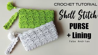 Crochet Purse Shell Stitch And How To Make The Lining (Subtitle Available)