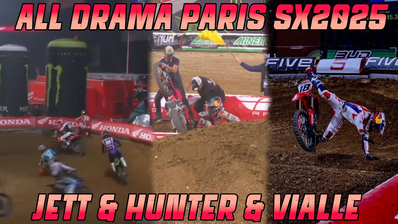 Все драмы Парижского суперкросса 2025 | Авария Джетта и Хантера, столкновение Виаля, доминировани...