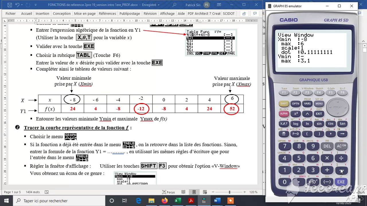 tracé de la courbe d'une fonction avec Casio - YouTube