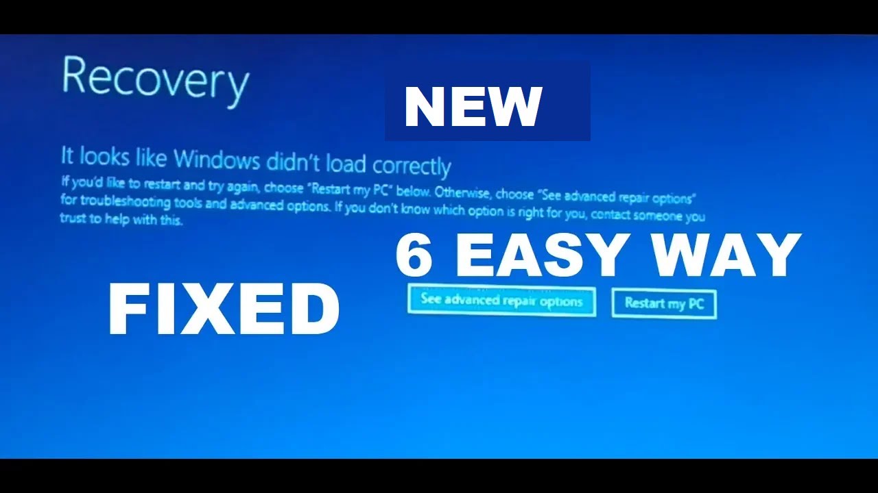⁣Recovery It looks like windows did not load correctly windows 10 6 easy way Fixed 2019