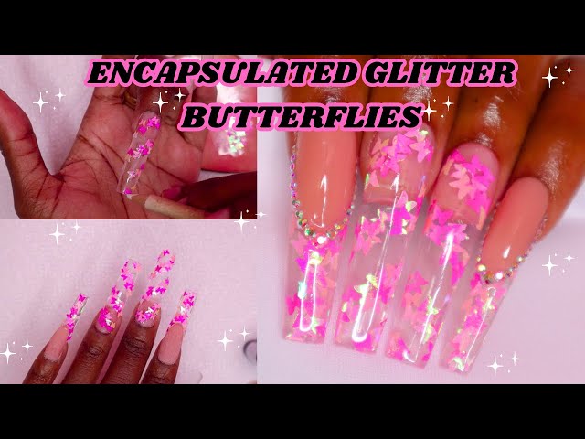 Bubble Pop / Butterfly Glitter Encapsulated Press on Nails 