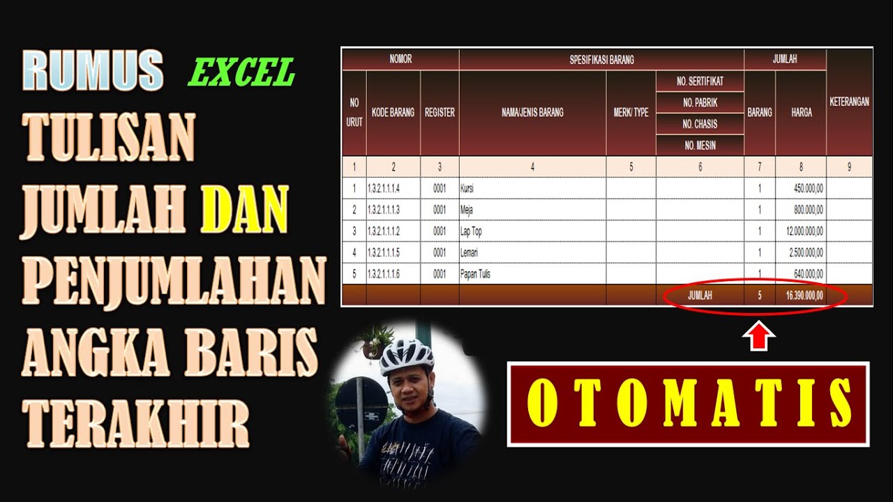 CARA OTOMATIS MEMBUAT TULISAN JUMLAH DAN PENJUMLAHAN ANGKA BARIS TERAKHIR TABEL DENGAN RUMUS EXCEL