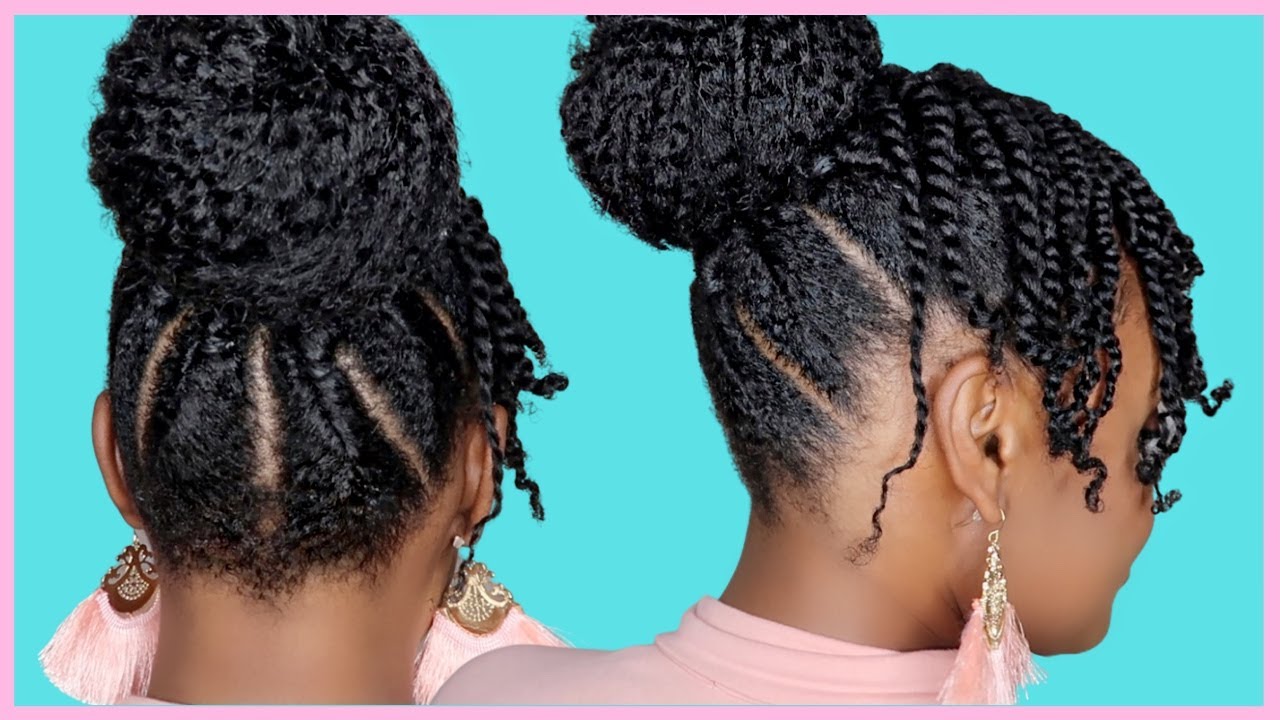 NATURAL HAIRSTYLES FOR BLACK WOMEN | EASY PROTECTIVE STYLE FLAT TWIST UPDO  - YouTube