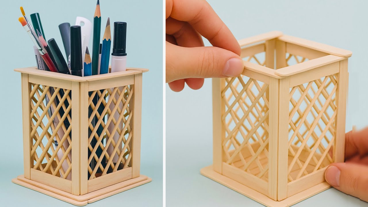 I Made This BEAUTIFUL Pencil Holder Using Just Ice Cream Sticks!"