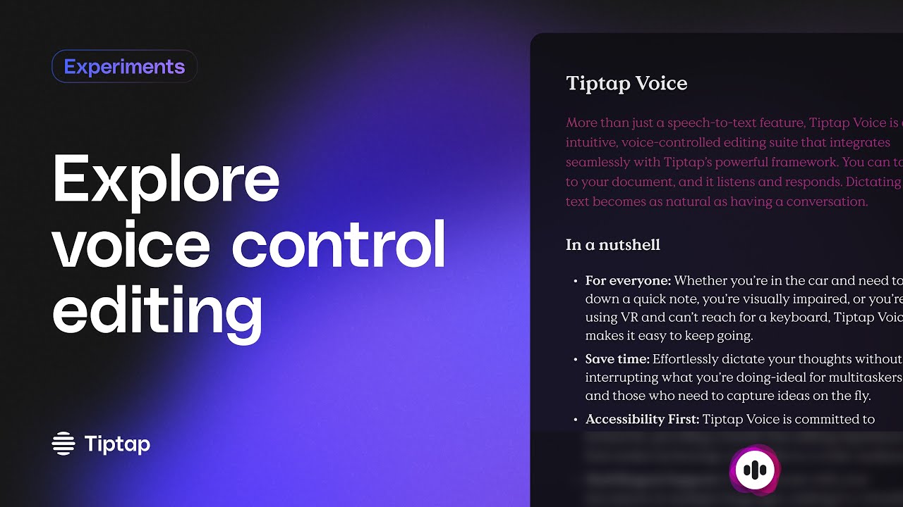 Voice control editing – Tiptap Experiments - YouTube
