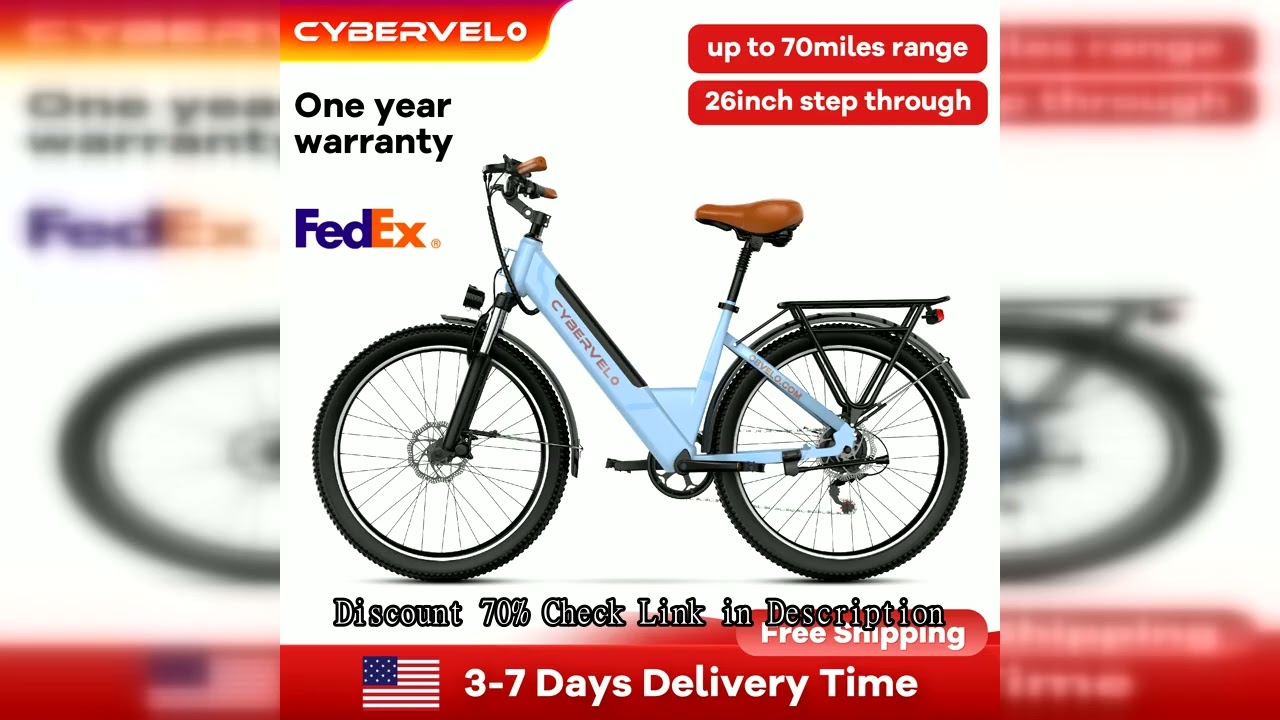 Cybervelo 26" Step-Thru Electric Bike for Adult,1000w Peak Motor 80Miles Range, 14ah Removable Batte