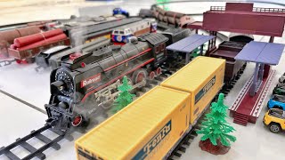 Railroad Steam Locomotive and Fenfa Container Train! Heavy Traffic at Mini Station