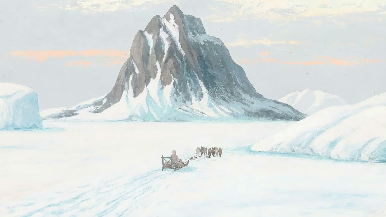 Dog Sled Crossing the Ice | Greenland Arctic Travel Scene | 2 Hours Arctic Art (4K)