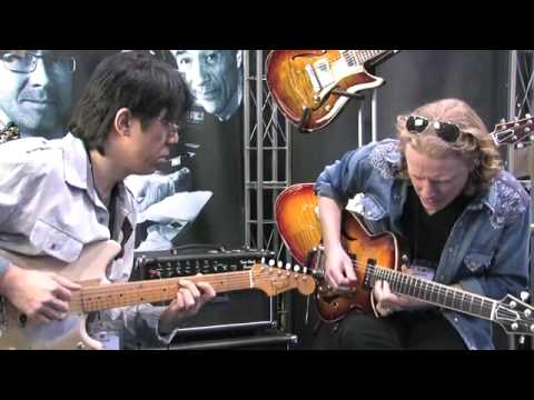 Tomo Fujita and Matt Schofield demoing Two-Rock Am...