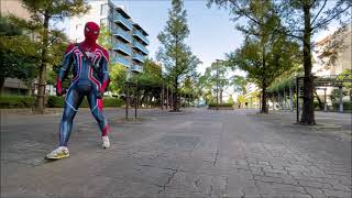 スパイダーマン（総武線高架下を抜け）Spiderman Cosplayコスプレ Hero Zentai tight ヒーロー ぴっちり ゼンタイ ハロウィン（Velocity）大横川親水公園2021