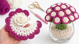 Easy Crochet Flower Granny Square 🌸 Stunning 3D Rose Tutorial (Beginner Friendly!)