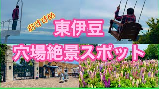 【静岡県伊東市　城ヶ崎海岸】〜穴場絶景スポット〜ニューヨークランプミュージアム&フラワーガーデン　断崖絶壁にある階段とブランコ、そしてお花畑　静岡県伊東市