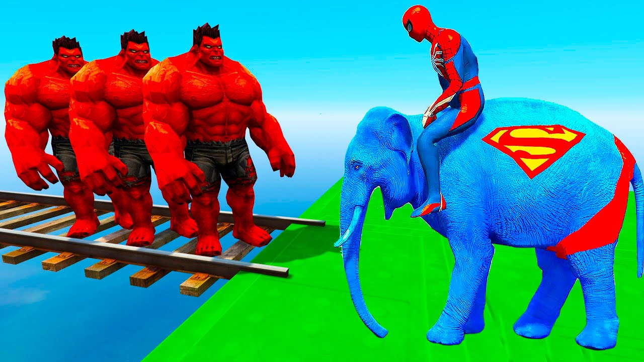 Long Slide Game With Elephant Gorilla Buffalo Hippopotamus Tiger - 3d Animal Game - Funny 3d Animals
