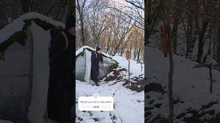 Staying in a shelter in the snowy forest.  bushcarft shelter survival