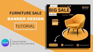 Furniture Sale Banner Design In Canva | How to Make an Instagram Post Design | Canva Tutorial screenshot 3