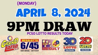 Lotto Result Today 9pm draw April 8, 2024 6/55 6/45 4D Swertres Ez2 PCSO#lotto