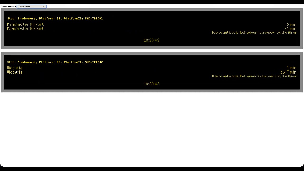 TFGM Tram Board - Local Web Demo