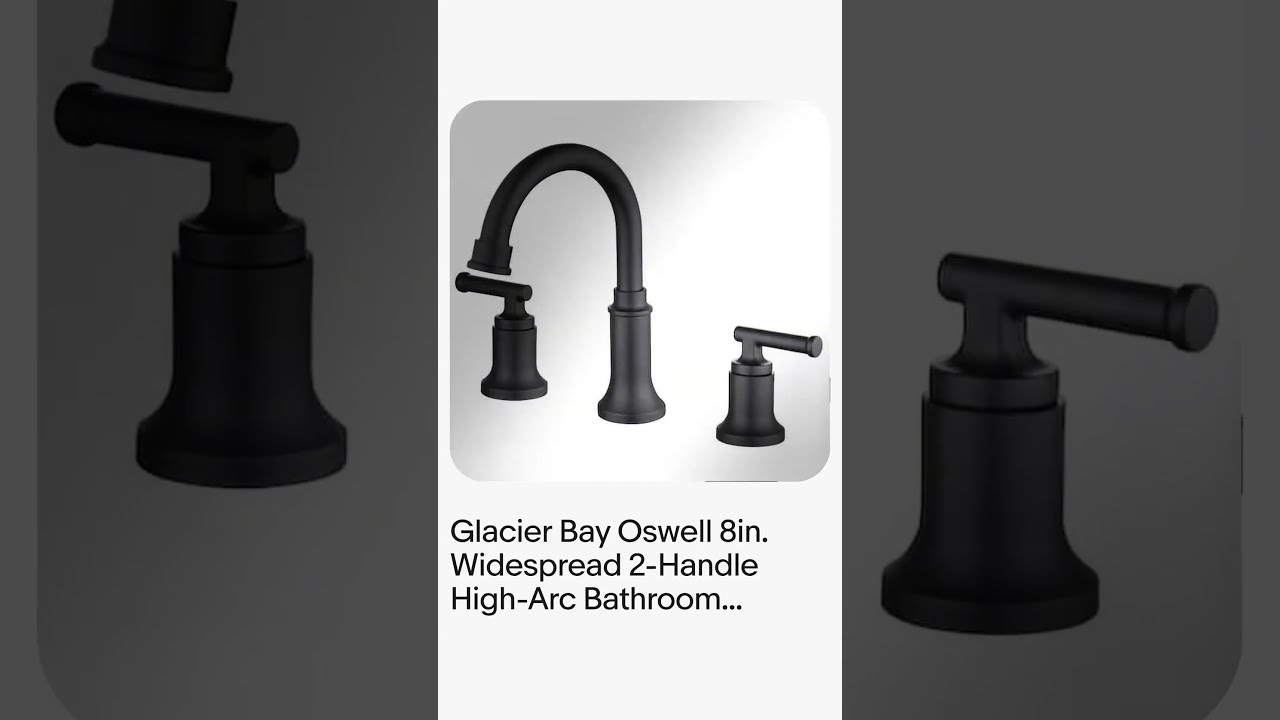 Glacier Bay Oswell 8in Widespread 2 Handle High Arc Bathroom Faucet Matte Black