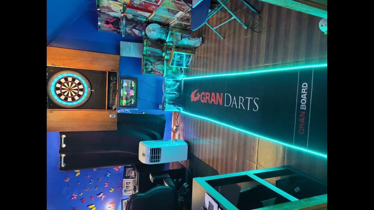 Gran Board Setup  Arcade game room, Dart board wall, Bar shed