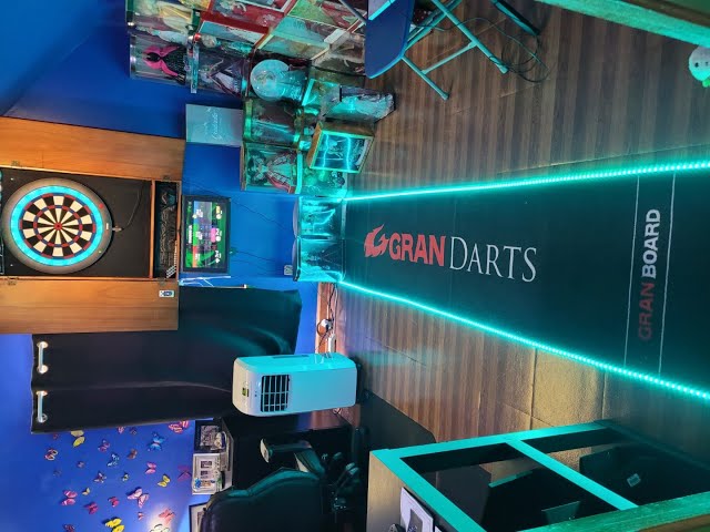 Gran Board Setup  Arcade game room, Dart board wall, Bar shed