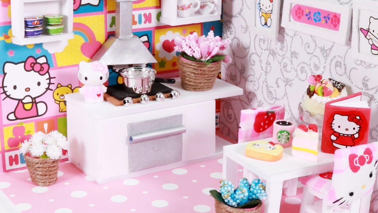  DIY Miniature Hello Kitty Kitchen Stove Shelves 
