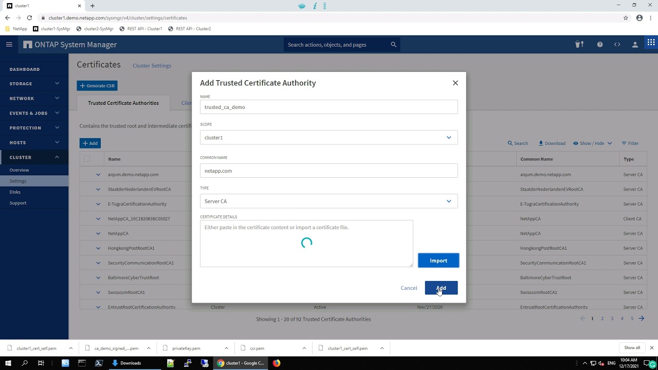 ONTAP 9.10.1 - CA - Case 6 - Add Trusted Certificate Authority
