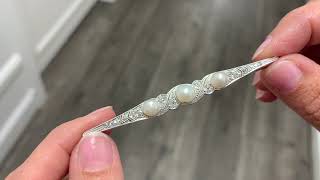 Platinum Diamond Pearl Brooch Pin 1920's 1.00 CT O.E.C  & Rose Cut  GIA