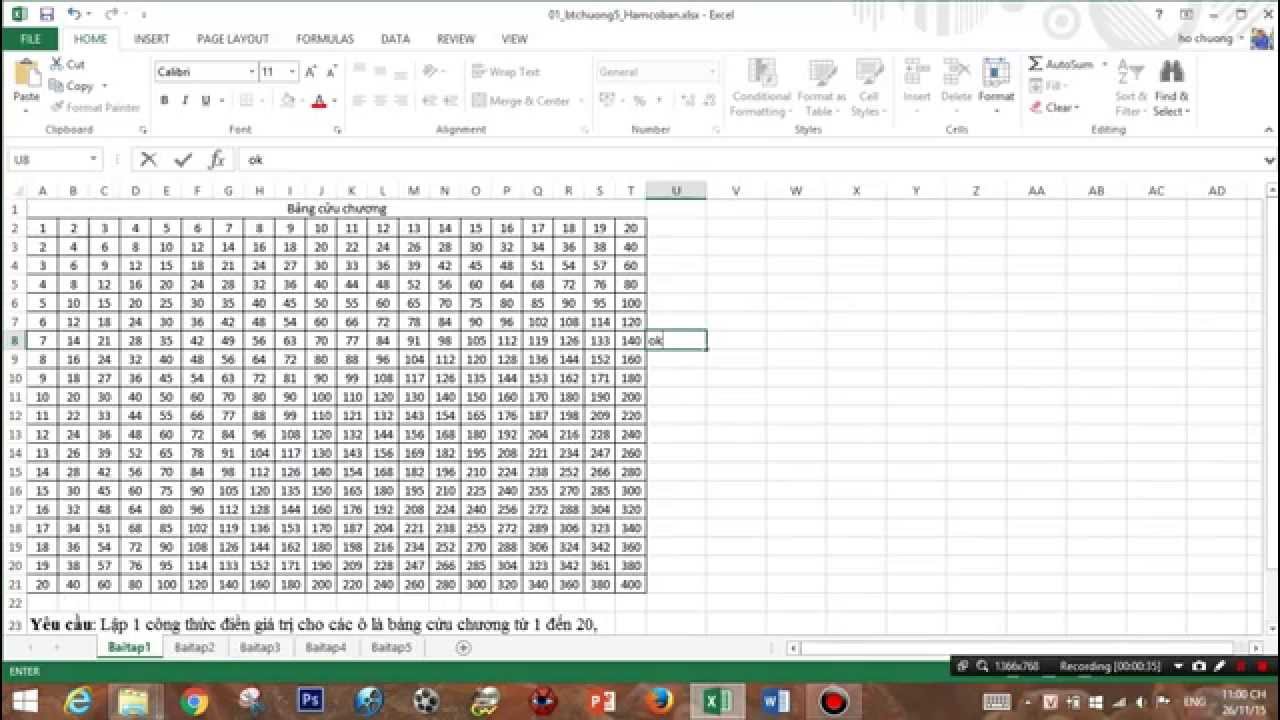 công thức tính bảng cửu chương trong excel