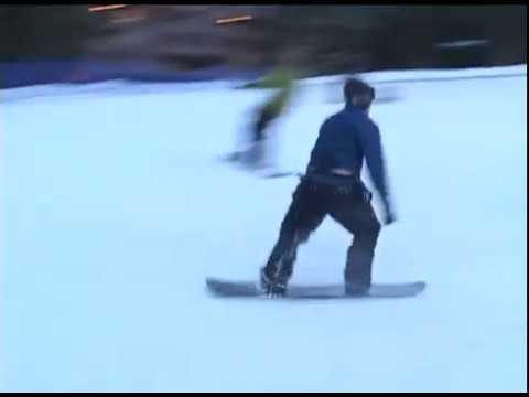 girl almost gets landed on by snowboarder