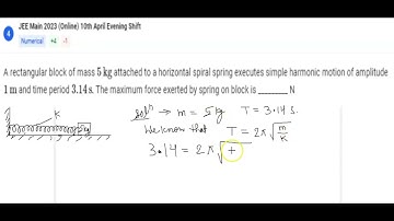 A RECTANGULAR BLOCK OF MASS 5KG ATTACHED TO A HORIZONTAL SPIRAL SPRING EXECUTES HARMONIC MOTION OF 1