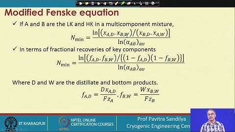 Lecture 50: Multicomponent distillation column design: Approximate method
