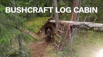 Built a Bushcraft LOG CABIN in the WILD forest from FALLEN trees - ALONE - No POWER tools- Log Hut