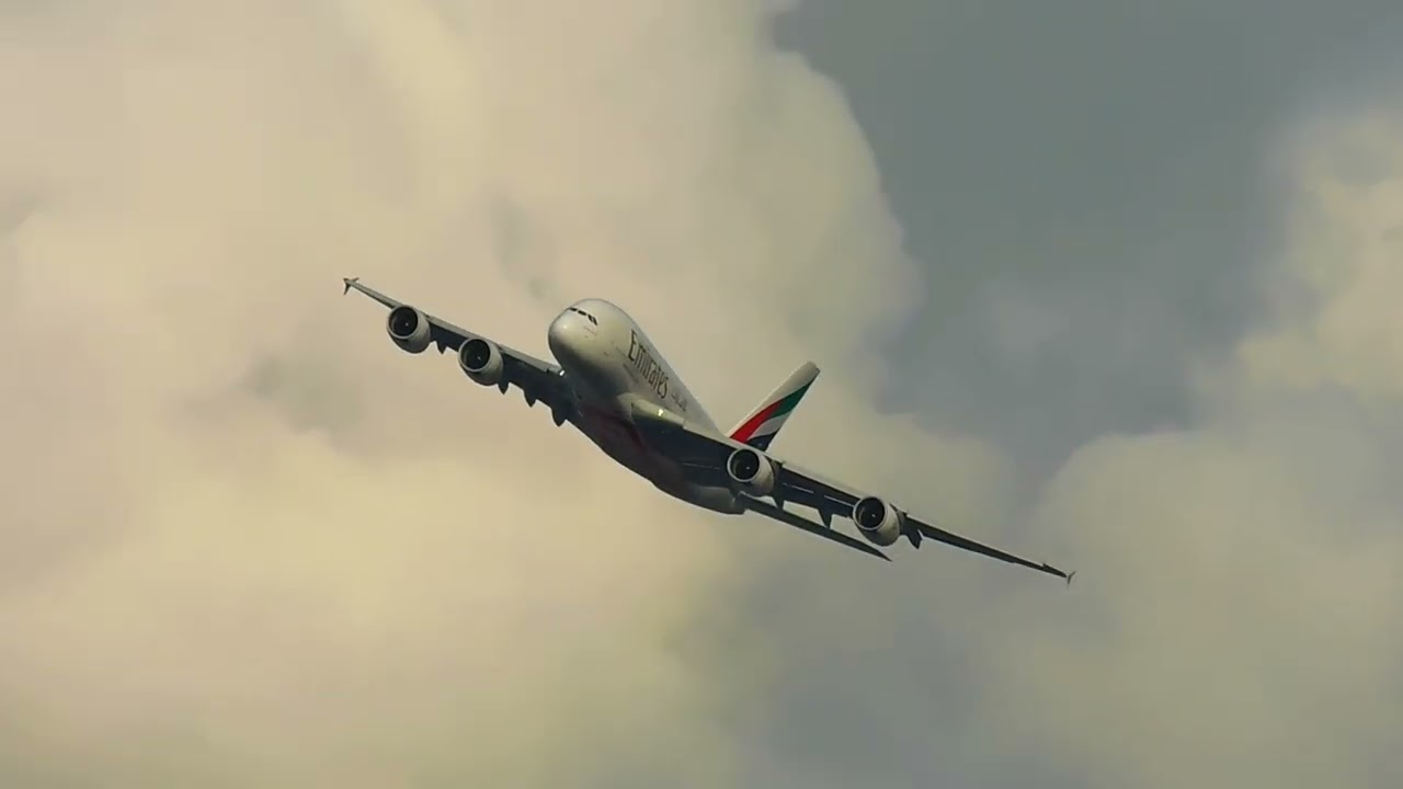 Emirates A380 rolling on out of Heathrow Airport