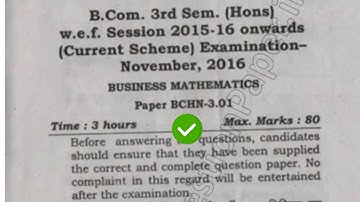 2016 Mdu BCom Hons 3rd Sem Business Mathematics Question Paper #MduQuestionPaper