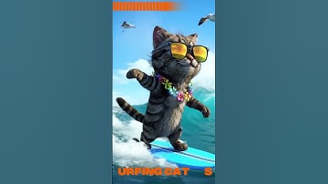 Surfing Cat | artificialiart | English #ai #animation #shorts #aiart #cartoon