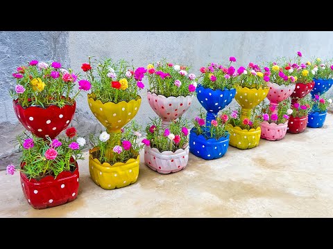 Ideas to recycle plastic bottles to make beautiful two-tiered flower pots