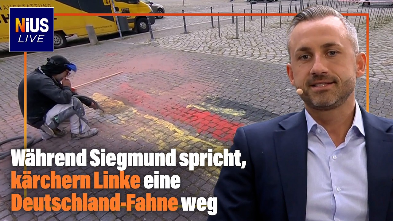 Während Live-Interview mit AfD-Kandidat Siegmund: Linke kärchern Deutschland-Fahne weg | NIUS Live