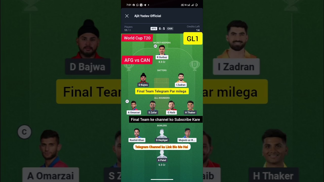 AFG vs CAN Dream11 Prediction | AFG vs CAN Dream11 | Afghanistan vs Canada T20 Match