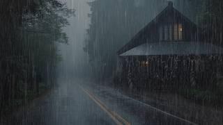 Goodbye Insomnia with Rain Sounds and Echoing Thunder on Tin Roof in a Beautiful Forest at Night