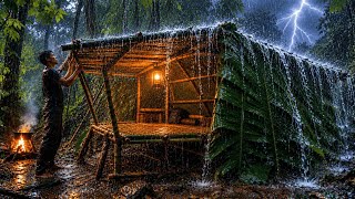 SOLO SURVIVAL CAMPING HEAVY RAIN THUNDER – 15DAYS ALONE BUILDING A COZY FOREST SHELTER