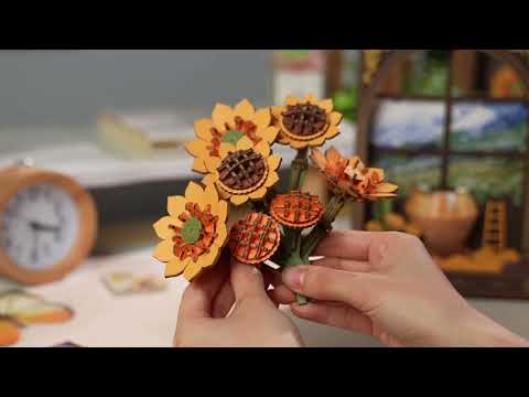 Sunflower – 3D dřevěné puzzle – Rowood Golden Sunflower TH002 – nástěnná dekorace product video preview
