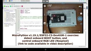 MicroPython/ESP32-C3-DevKitM-1 exercise: onboard BOOT button, and RGB LED (Neopixel).