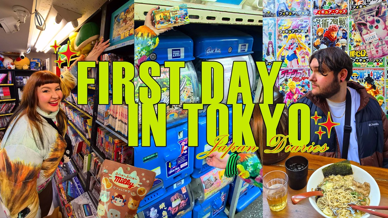 JAPAN HONEYMOON DIARIES ep 1: day one in Tokyo, pokemon cards, dog cafes & retro anime goodies 🍙💫
