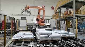 Big bag robot hand palletizing machine sorting stacking machine running video