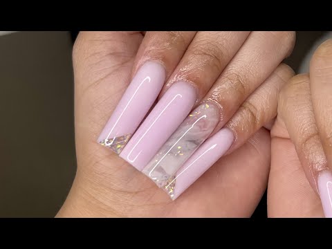 Long Slanted Tip Marble Accent Acrylic Nail