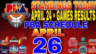 pba standings today April 24, 2024 | games results | games schedule April 26, 2024