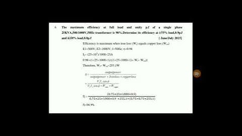 Problem on Efficiency of Transformer module 3 chapter 1 18ELE23 by Sachin Chilkandi